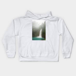 Rio celeste waterfall at foggy day Kids Hoodie